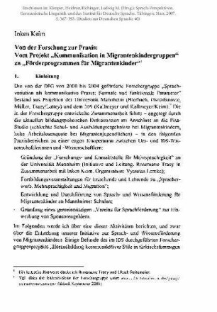 Von der Forschung zur Praxis: Vom Projekt "Kommunikation in Migrantenkindergruppen" zu "Förderprogrammen für Migrantenkinder"