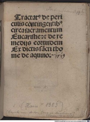 Tractatus de periculis contingentibus circa sacramentum eucharistiae