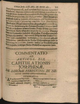 Commentatio Ad Articul. XLII. Capitulationis Josephinae. De Linguis Peregrinis In Negotiis Imperii Exterminandis