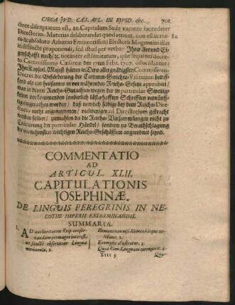 Commentatio Ad Articul. XLII. Capitulationis Josephinae. De Linguis Peregrinis In Negotiis Imperii Exterminandis