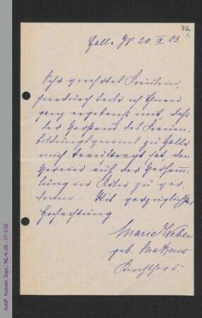 Brief von Marie Weber an Helene Lange
