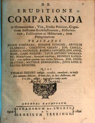 De Eruditione Comparanda In Humanioribus, Vita, Studio Politico, Cognitione Auctorum Ecclesiasticorum, Historicorum, Politicorum ac Militarium, item Peregrinatione