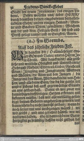 (8.) Zu Wormbs. Auff das jährliche Frieden-Fest