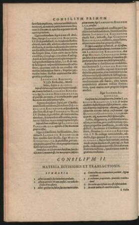 Consilium II. Materia Divisionis et Transactionis.