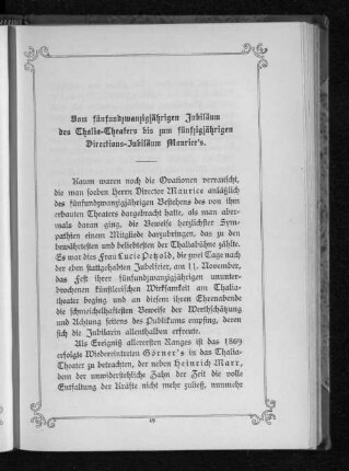 Vom fünfundzwanzigjährigen Jubiläum des Thalia-Theaters bis zum fünfzigjährigen Directions-Jubiläum Maurice's.