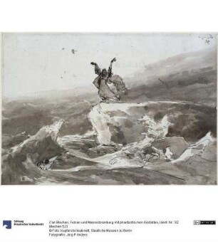 Felsen und Meeresbrandung mit phantastischen Gestalten