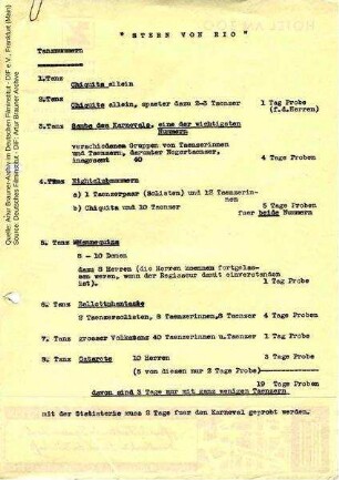 Liste Tanznummern