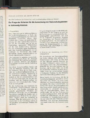Zur Frage der Kriterien für die Ausweisung von Naturschutzgebieten in Schleswig-Holstein.