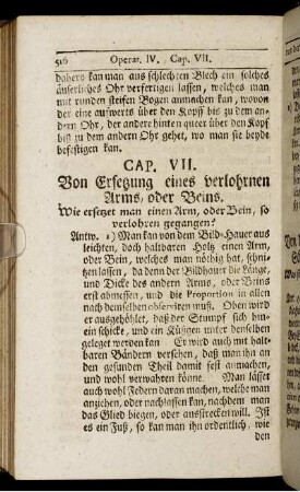 Cap. VII. Von Ersetzung eines verlohrnen Arms, oder Beins.