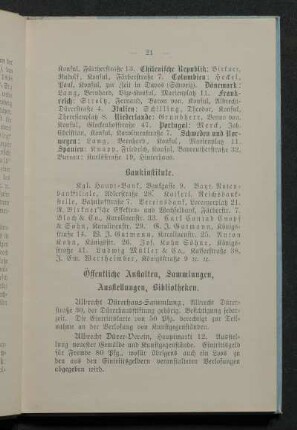 Öffentliche Anstalten, Sammlungen, Ausstellungen, Bibliotheken.