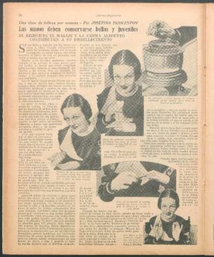 Las manos deben conservarse bellas y juveniles : Una clase de belleza por semana