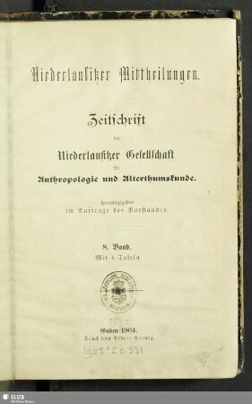 8.1904: Niederlausitzer Mitteilungen : Jahrbuch d. Niederlausitzer Gesellschaft