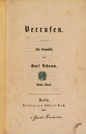 Verrufen : Ein Lebensbild, 1