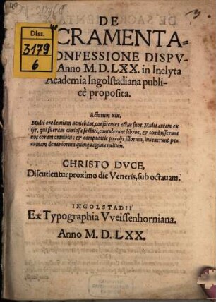 De sacramentali confessione disputatio