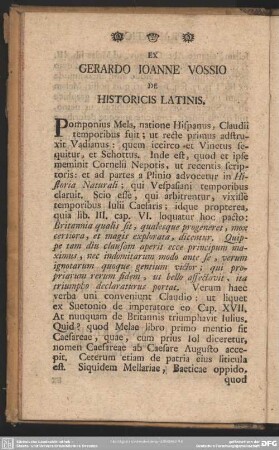 Ex Gerardo Ioanne Vossio De Historicis Latinis