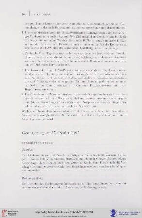 Gesamtsitzung am 27. Oktober 2007