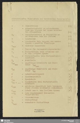 Alphabetisches Verzeichnis der verwendeten Formelzeichen
