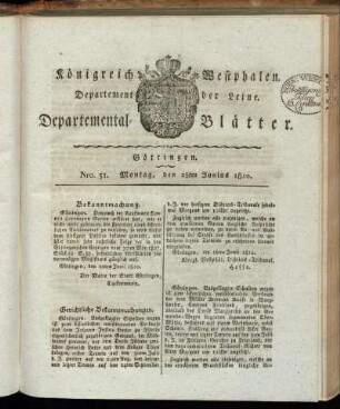 Nro. 51. Montag, den 25ten Junius 1810 [-] Nro. 60. Donnerstag, den 26ten Julius 1810