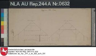 Profile vom Platzgebäude der Domäne Rothe Scheune bei GRIMERSUM Kolorierte Zeichnung von Schwägermann Papier Format 43,8x19,8 M 1:161