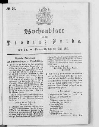 Nr. 29, Ausgabe vom 19. Juli 1845