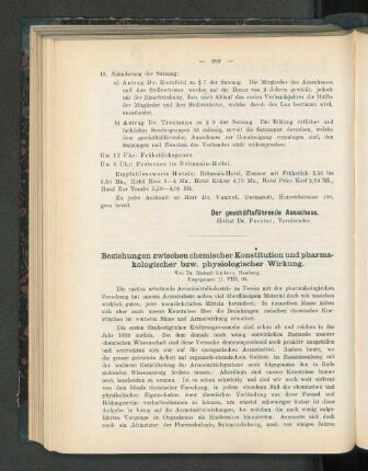 Beziehungen zwischen chemischer Konstitution und pharmakologischer bzw. physiologischer Wirkung.