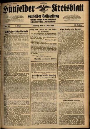 Erste Ausgabe vom Freitag, den 25. Mai 1934.