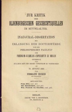 Zur Kritik der Oldenburgischen Geschichtsquellen im Mittelalter