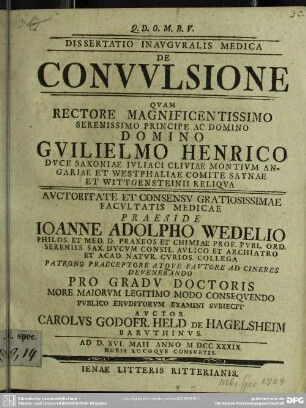 Dissertatio Inauguralis Medica De Convulsione