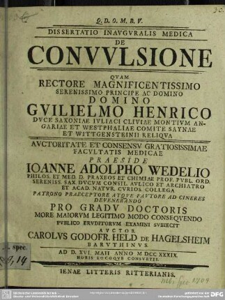 Dissertatio Inauguralis Medica De Convulsione