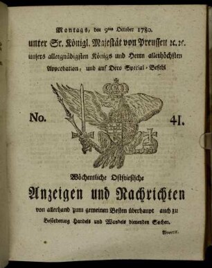 No. 41. Montags, den 9ten October 1780.