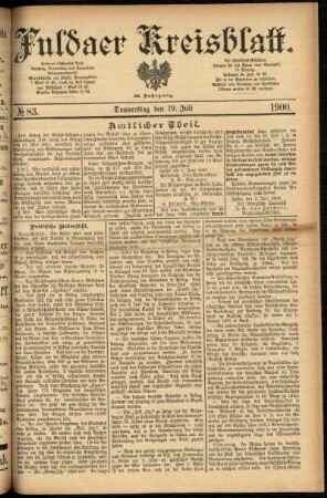 Erste Ausgabe vom Donnerstag, den 19. Juli 1900.