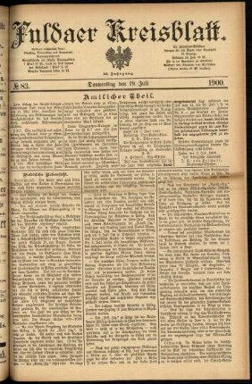 Erste Ausgabe vom Donnerstag, den 19. Juli 1900.