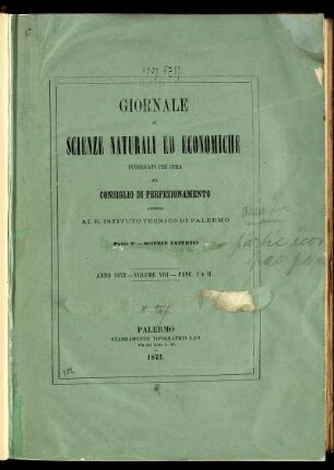 Anno 1872 - Volume VIII - Fasc. I. e II.