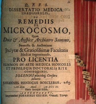 Diss. med. inaug. de remediis ex microcosmo
