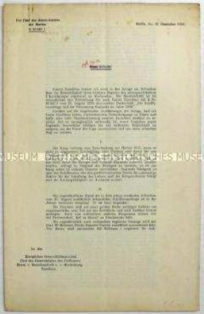 Abdruck eines Schreibens des Chefs des Admiralstabes der Marine, Henning von Holtzendorff, an Hindenburg betreffend die Forderung eines uneingeschränkten U-Bootkrieges