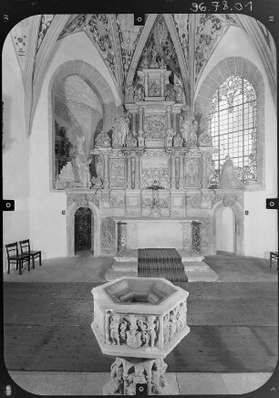 Lauenstein (Altenberg-Lauenstein). Stadtkirche (Wiederaufbau 1596-1602). Inneres nach Osten zum Altar