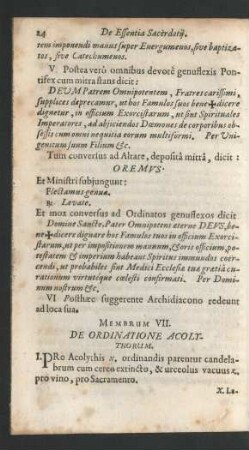 Membrum VII. De Ordinatione Acolythorum.