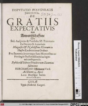 Disputatio Inauguralis Iuridica, De Gratiis Expectativis