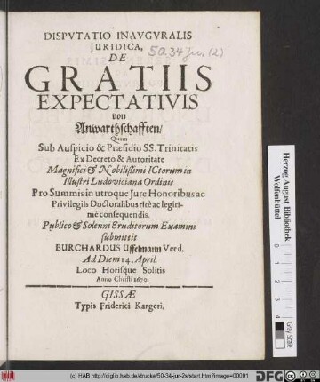 Disputatio Inauguralis Iuridica, De Gratiis Expectativis