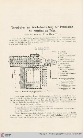Vorarbeiten zur Wiederherstellung der Pfarrkirche St. Matthias zu Trier