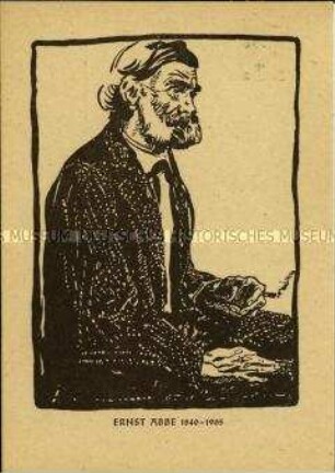 Postkarte zum Wiederaufbau von Jena mit Bild von Ernst Abbe
