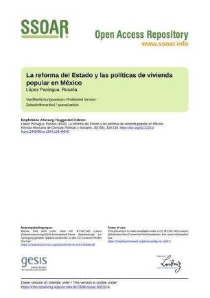 La reforma del Estado y las políticas de vivienda popular en México
