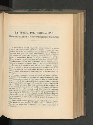 La Tutela Dell'Emigrazione.