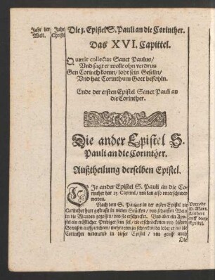 Die ander Epistel S. Pauli an die Corinther.