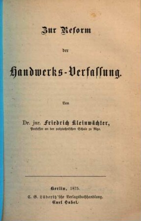 Zur Reform der Handwerks-Verfassung