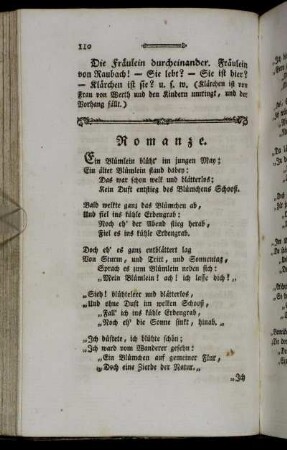 Romanze. - Aufmunterung jungen Schönen zur Geistes- und Herzens-Bildung.