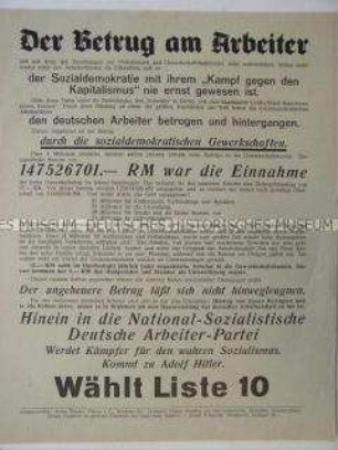 Propagandaflugblatt der NSDAP zur Reichstagswahl 1928
