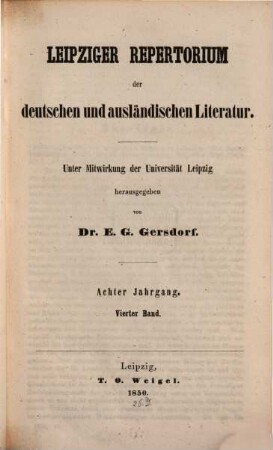 Leipziger Repertorium der deutschen und ausländischen Literatur, 32. 1850 = Jg. 8, Bd. 4