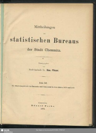 1.1873: Mittheilungen des Statistischen Bureaus der Stadt Chemnitz