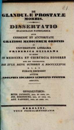 De glandulae prostatae morbis : Diss. inaug. med.